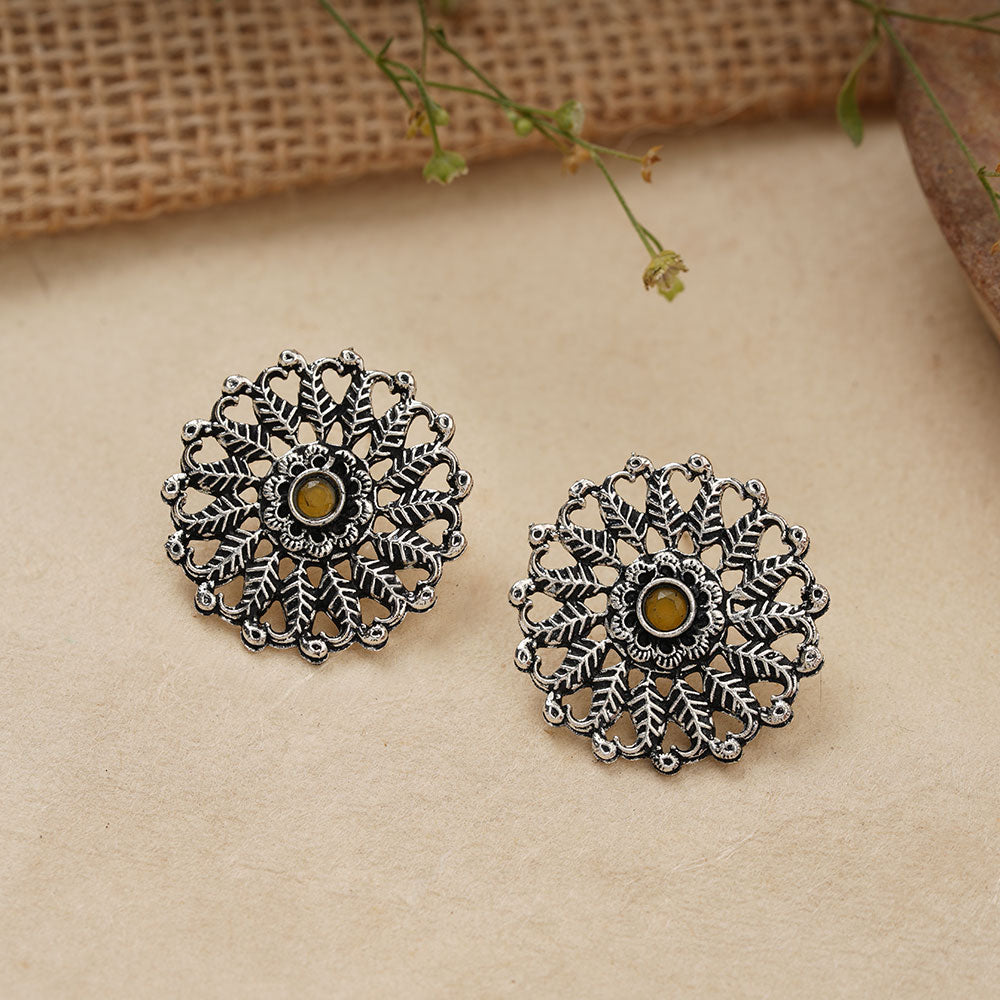 Wildflower oxidised stud earrings (Yellow)