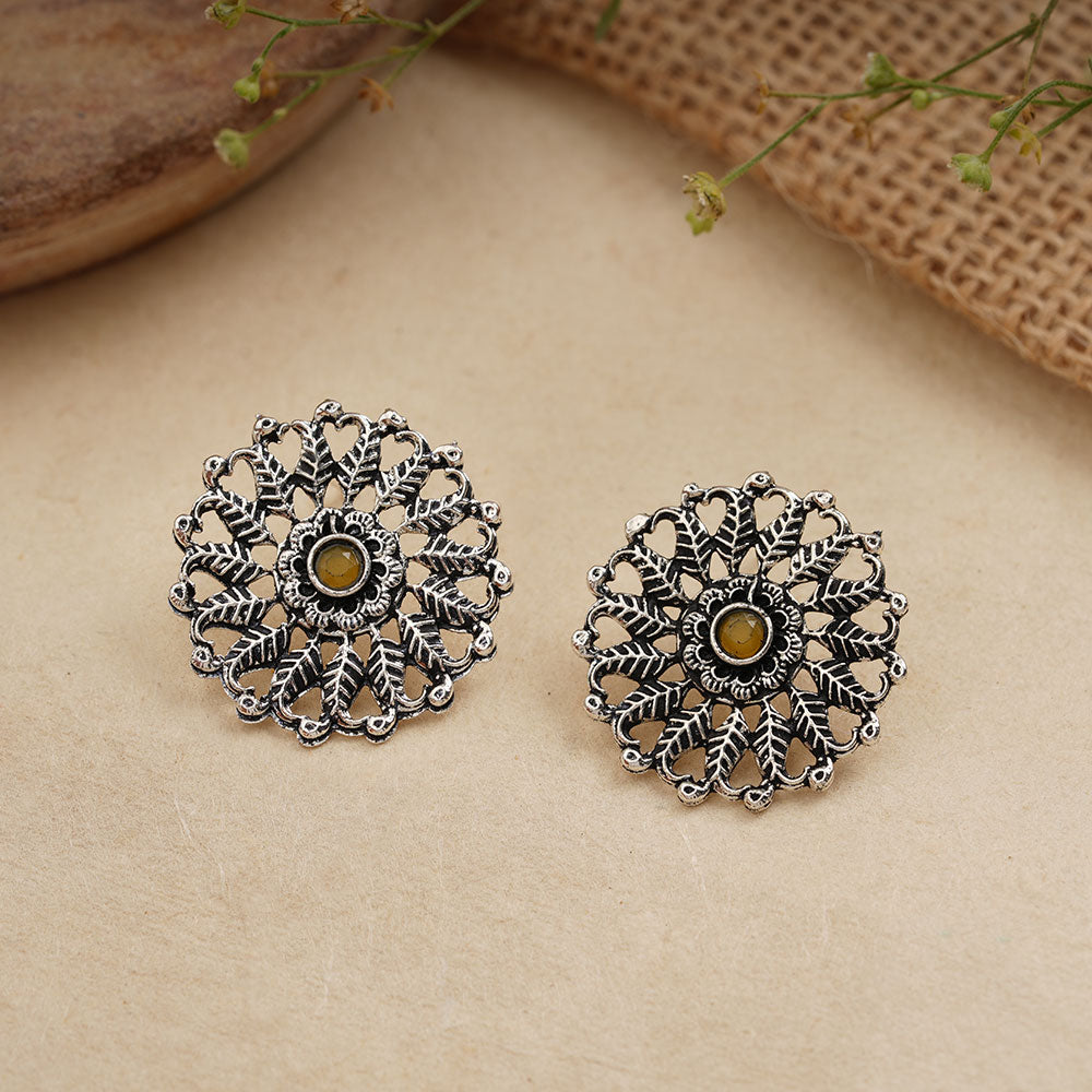 Wildflower oxidised stud earrings (Yellow)