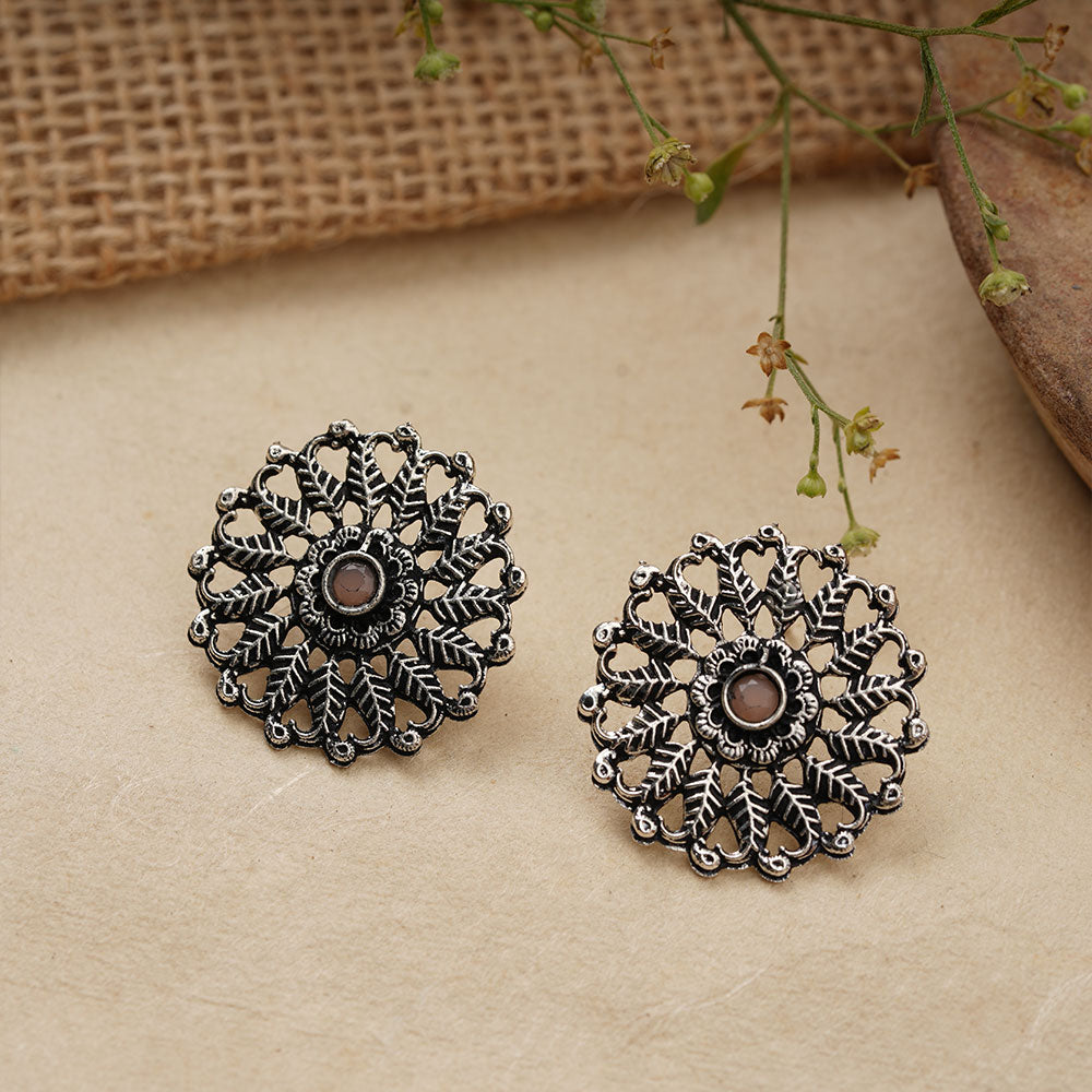 Wildflower oxidised stud earrings (Light Orange)