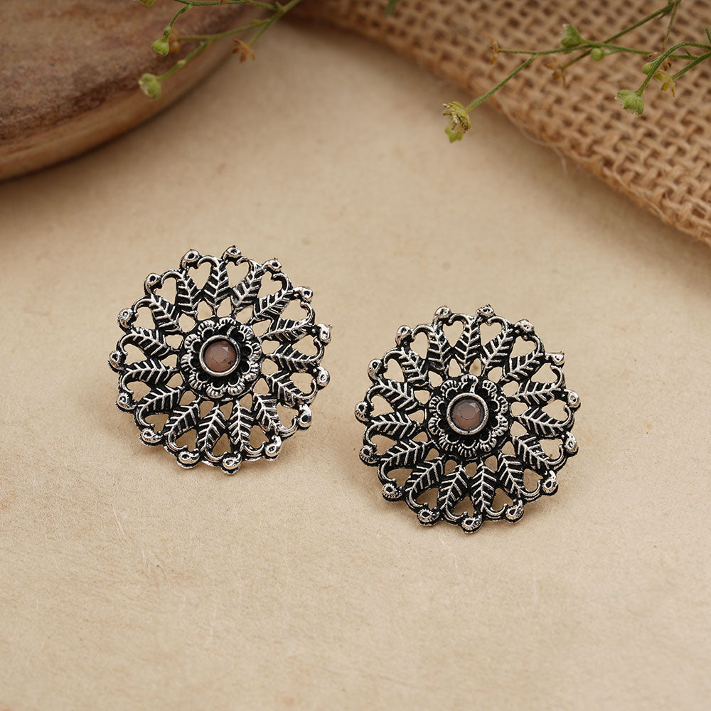 Wildflower oxidised stud earrings (Light Orange)