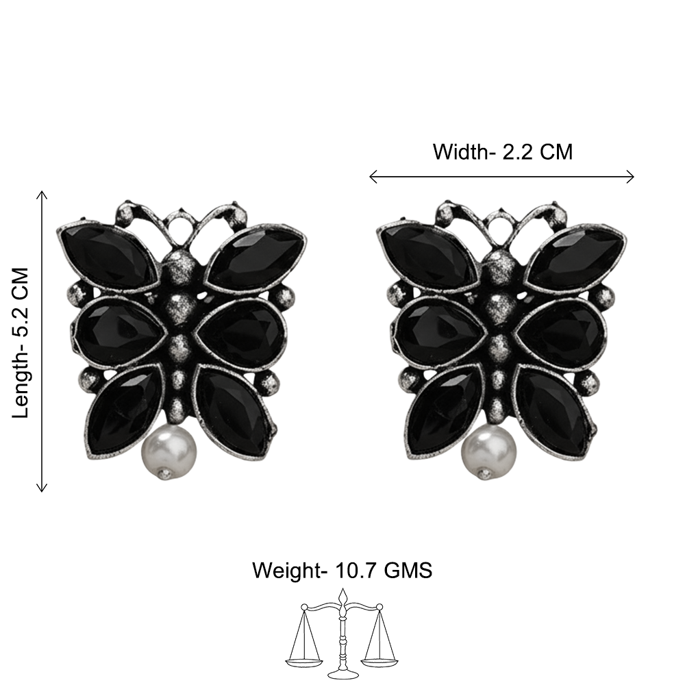 BeadedButterfly stone studded oxidised stud earrings (Black)