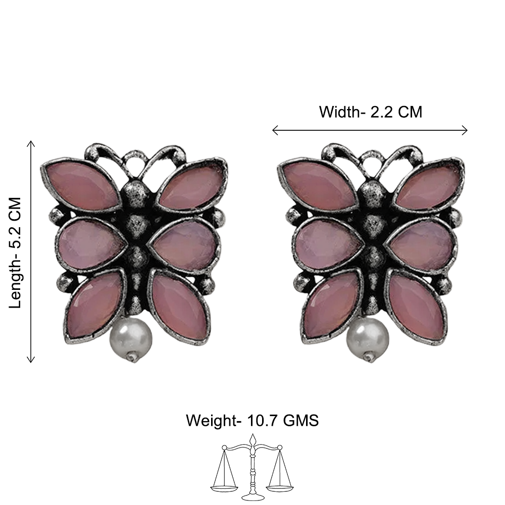 BeadedButterfly stone studded oxidised stud earrings (Baby Pink)