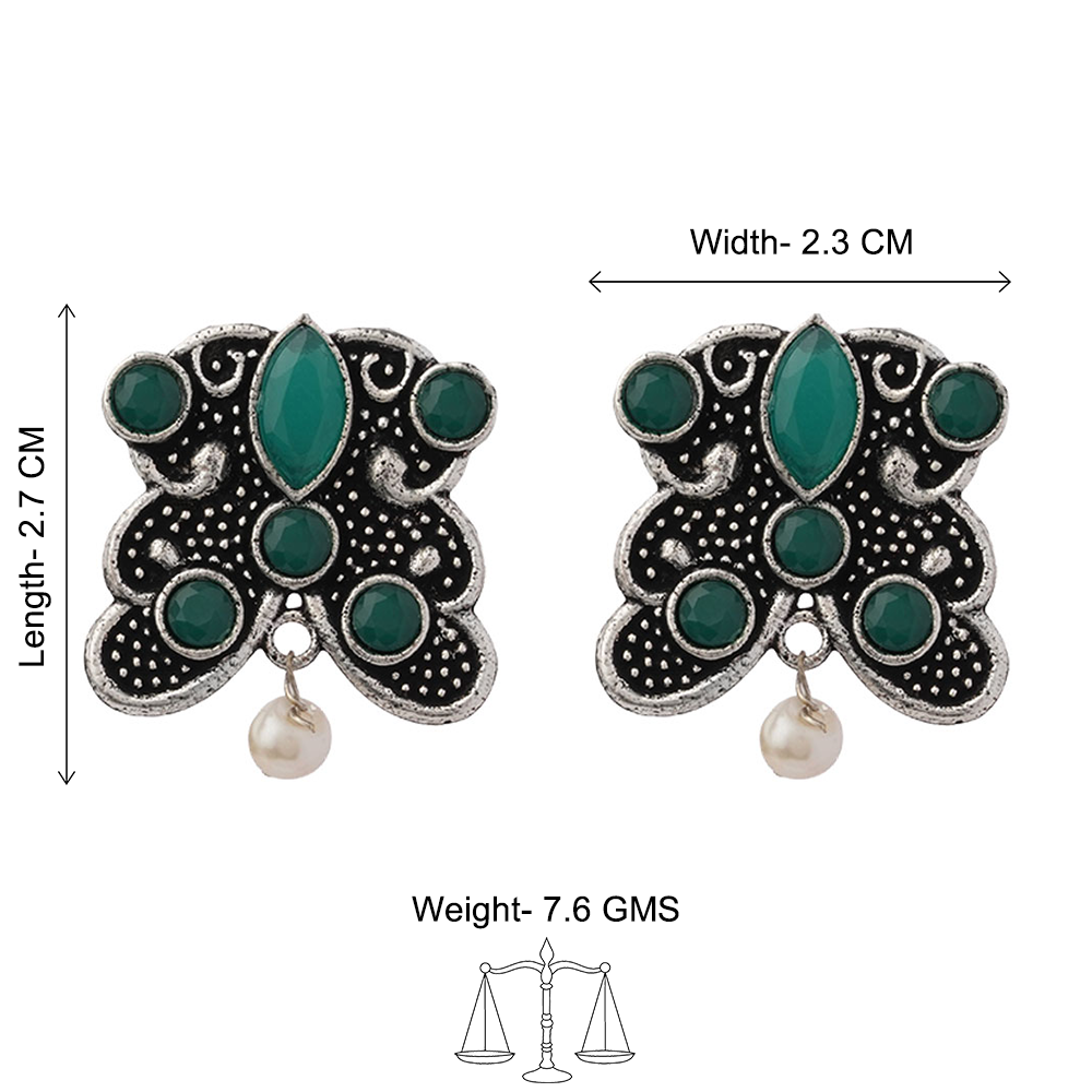 RadiantRays stone studded oxidised stud earrings (Green)