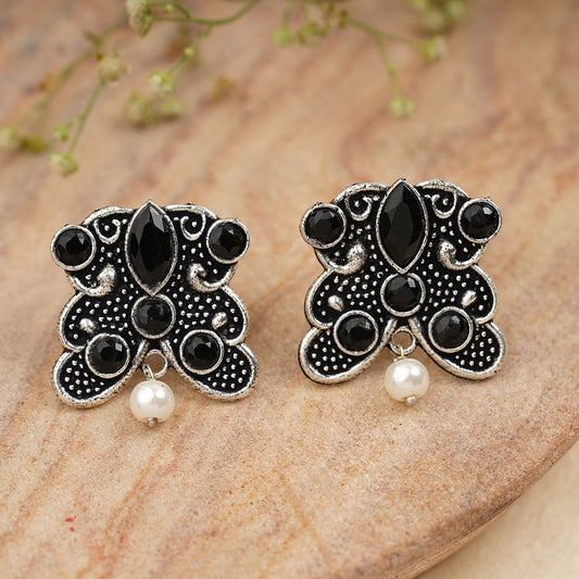 RadiantRays stone studded oxidised stud earrings (Black)