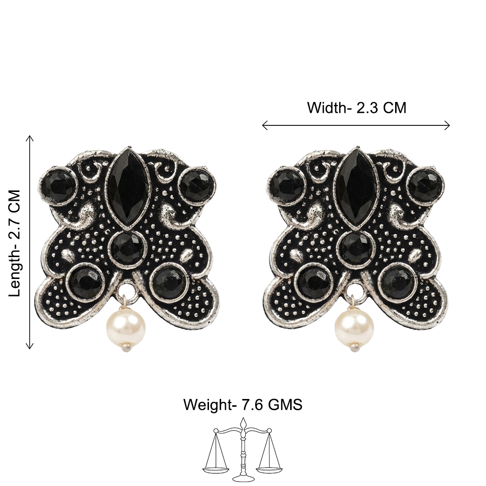 RadiantRays stone studded oxidised stud earrings (Black)