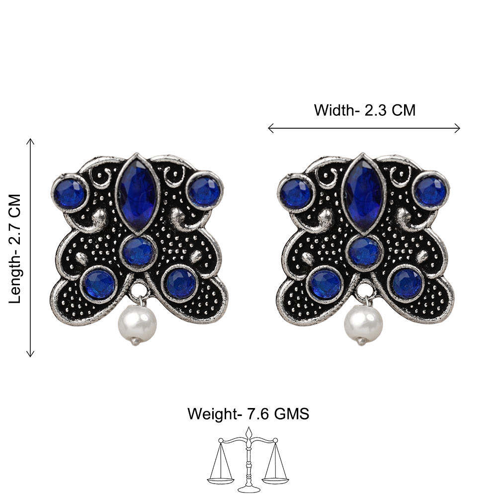 RadiantRays stone studded oxidised stud earrings (Blue)