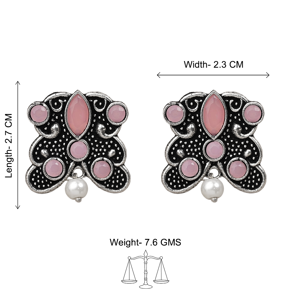 RadiantRays stone studded oxidised stud earrings (Baby Pink)