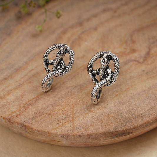 Swirly snake oxidised stud earrings (Silver)