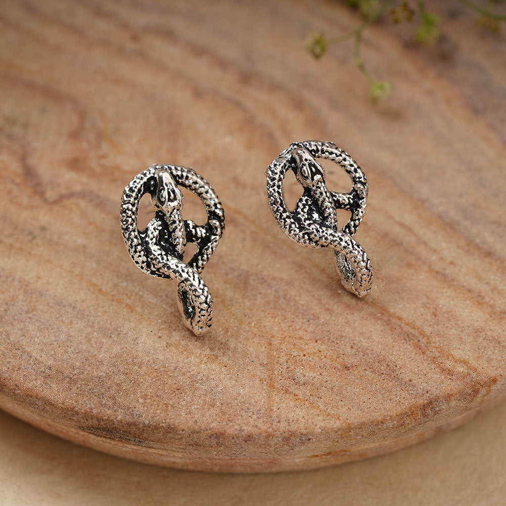 Swirly snake oxidised stud earrings (Silver)