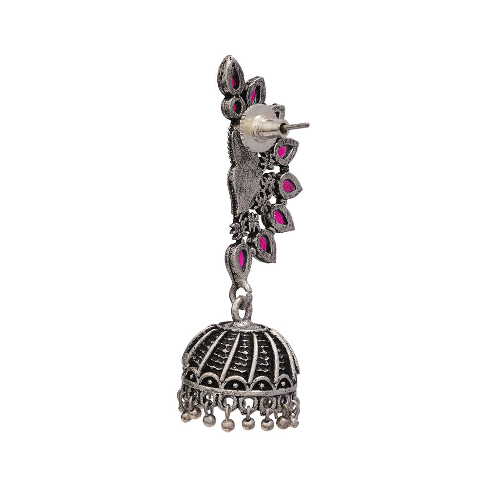 floraglam stone studded jhumki earrings (Red)