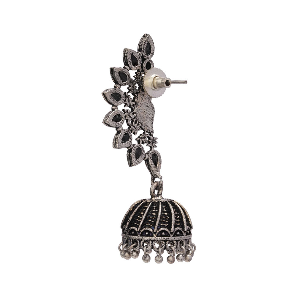 floraglam stone studded jhumki earrings (Black)