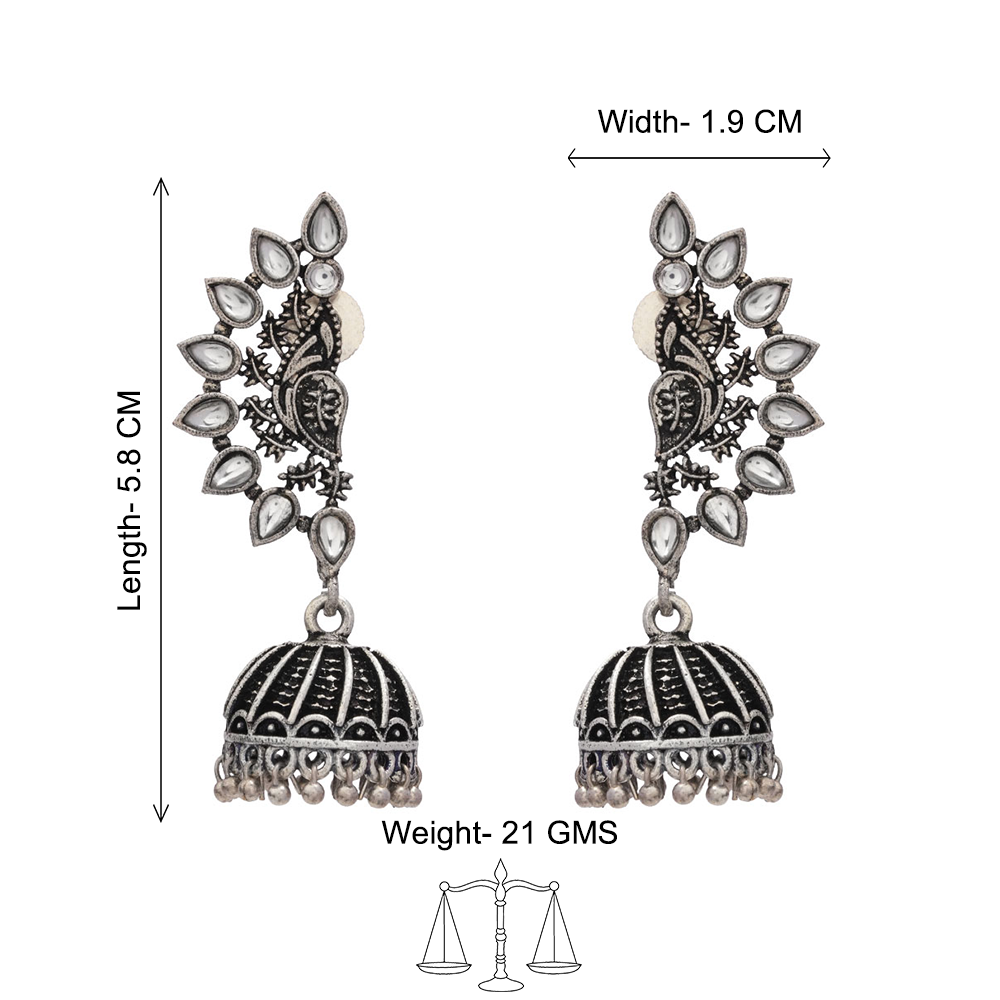 floraglam stone studded jhumki earrings (White)
