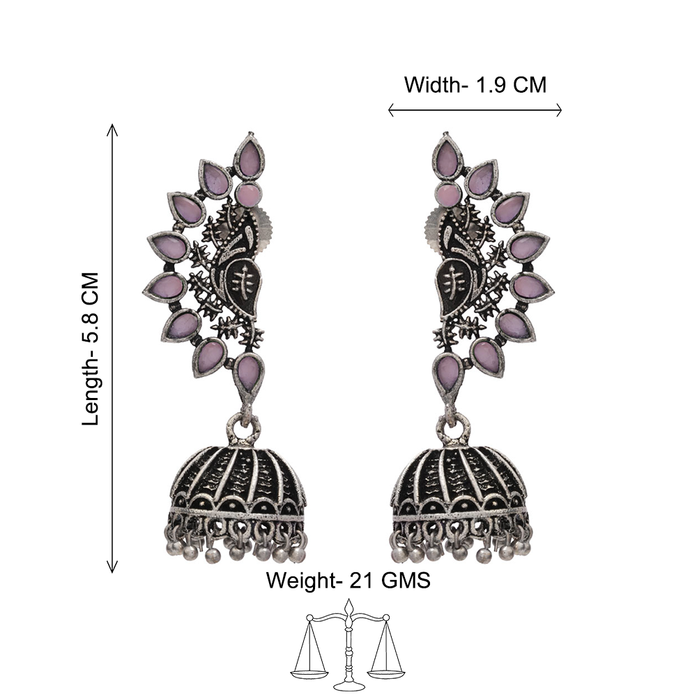 floraglam stone studded jhumki earrings (Baby Pink)