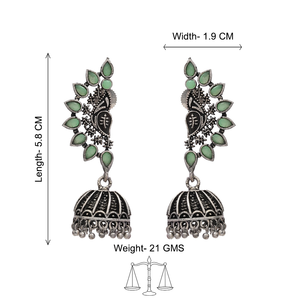 floraglam stone studded jhumki earrings (Pista)