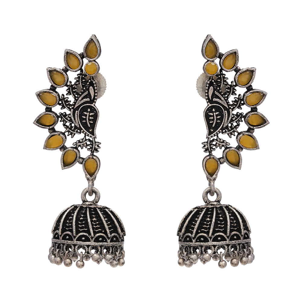 floraglam stone studded jhumki earrings (Yellow)