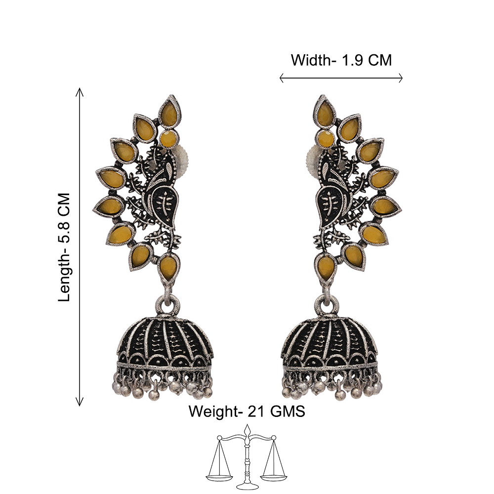 floraglam stone studded jhumki earrings (Yellow)