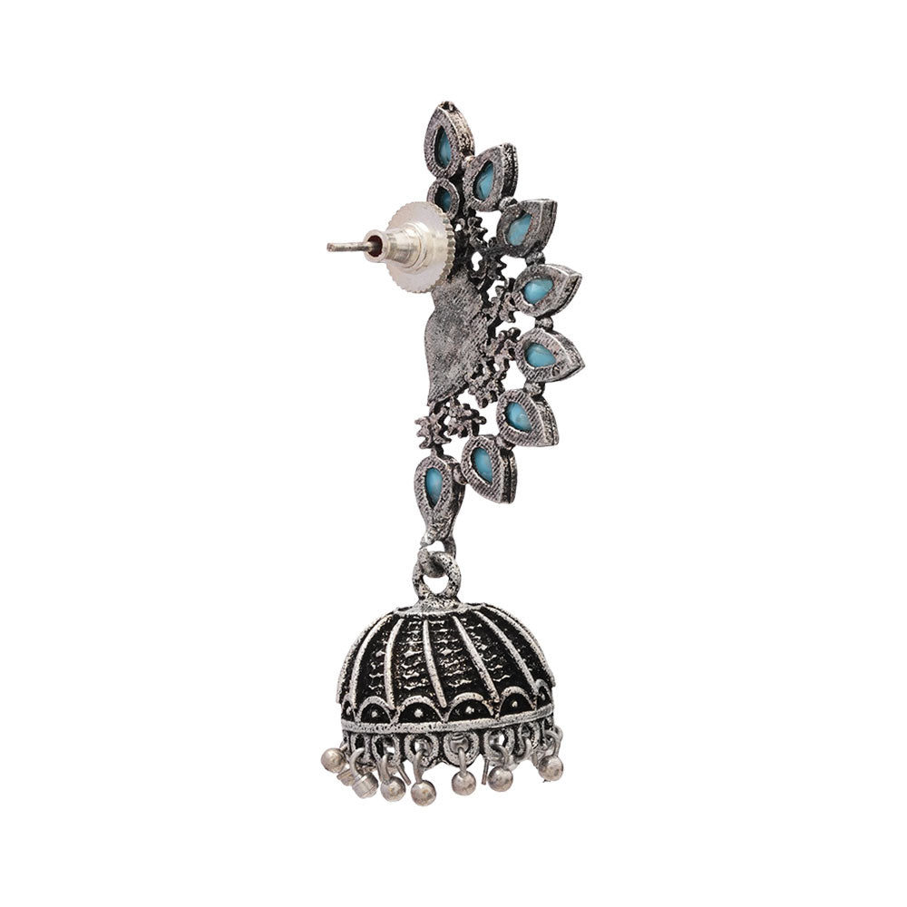floraglam stone studded jhumki earrings (Skyblue)