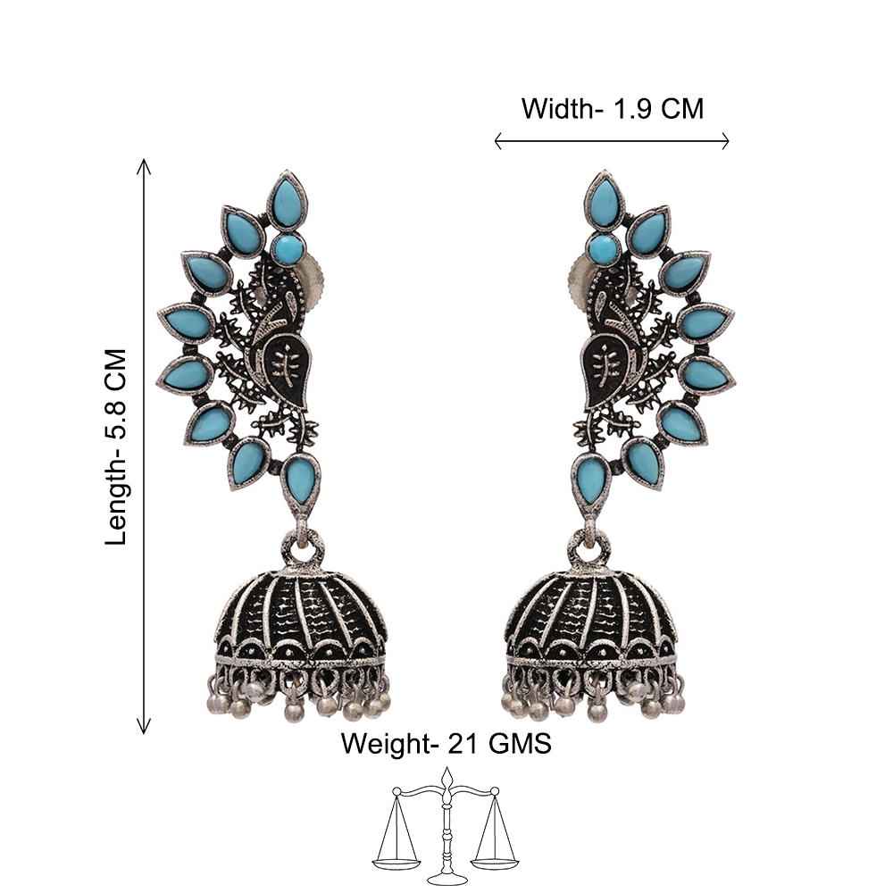 floraglam stone studded jhumki earrings (Skyblue)