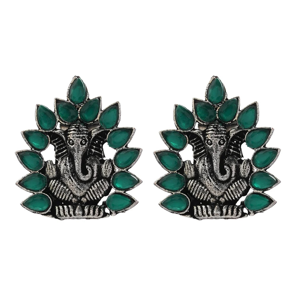 Carved Charm Dangler earrings (White) sacred shine stud earrings(Green) Combo set