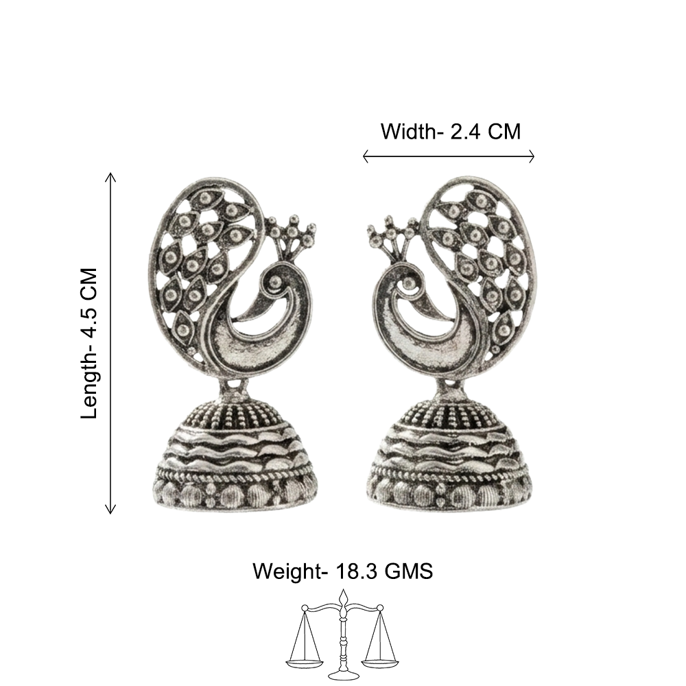 Mayur Vilas Silver Brass Oxidised Jhumki earrings