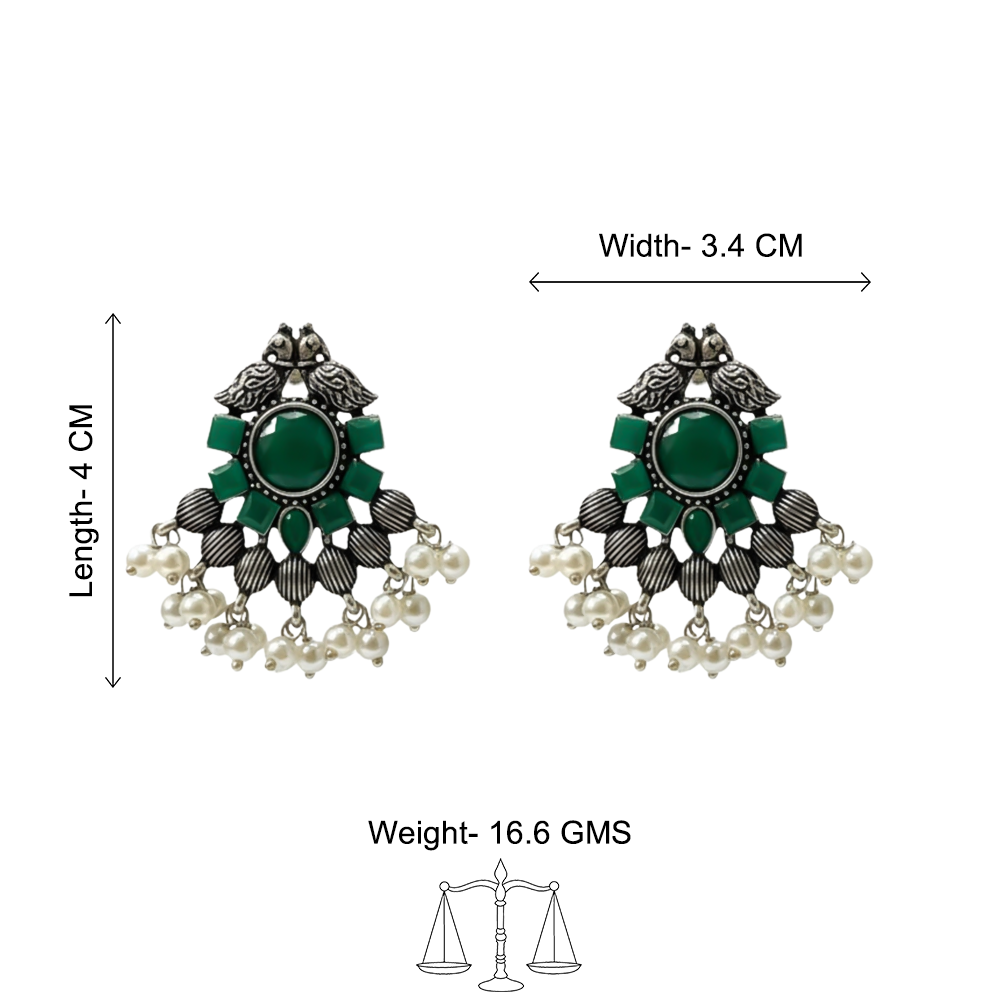 Gulratan Antique Pearl Drop Brooch Earring (Green)