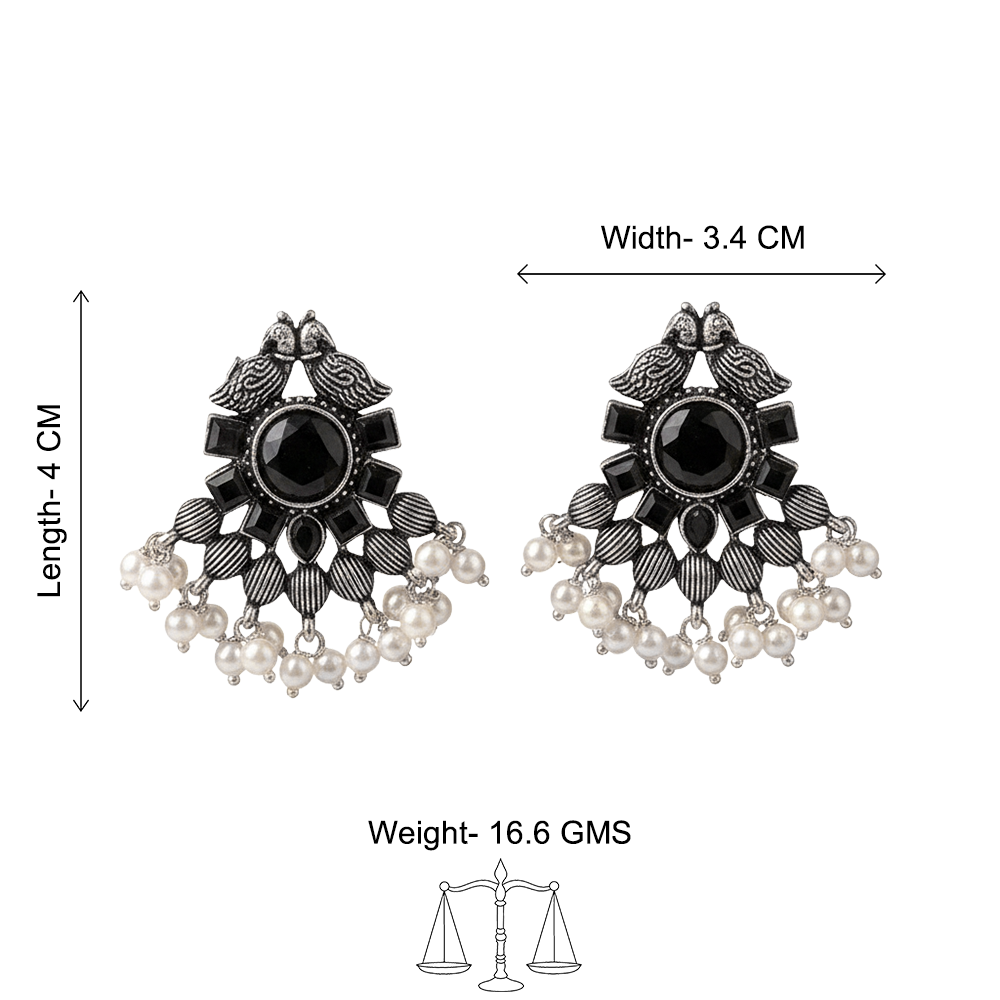 Gulratan Antique Pearl Drop Brooch Earring (Black)