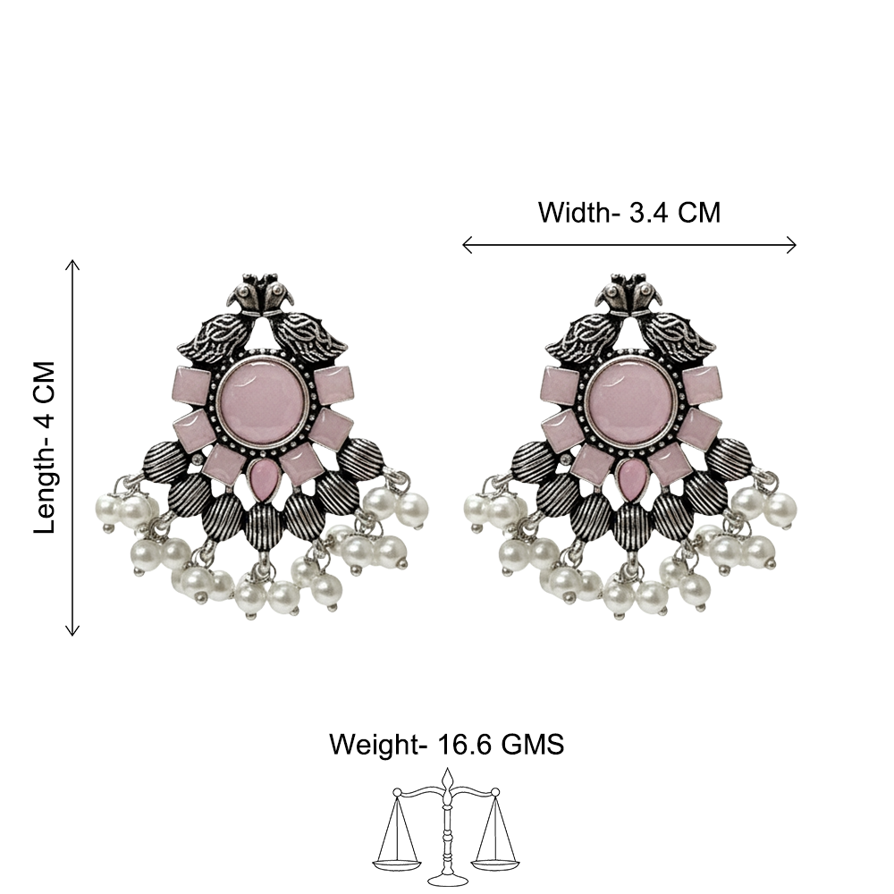 Gulratan Antique Pearl Drop Brooch Earring (Baby Pink)
