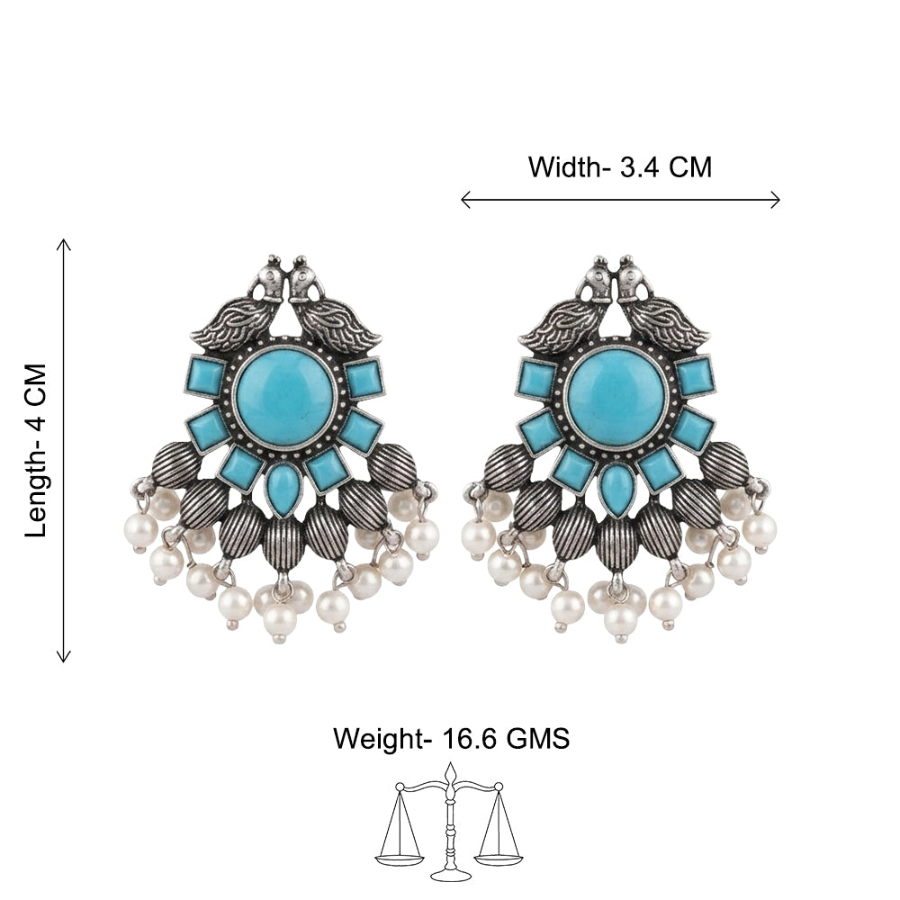 Gulratan Antique Pearl Drop Brooch Earring (sky blue)