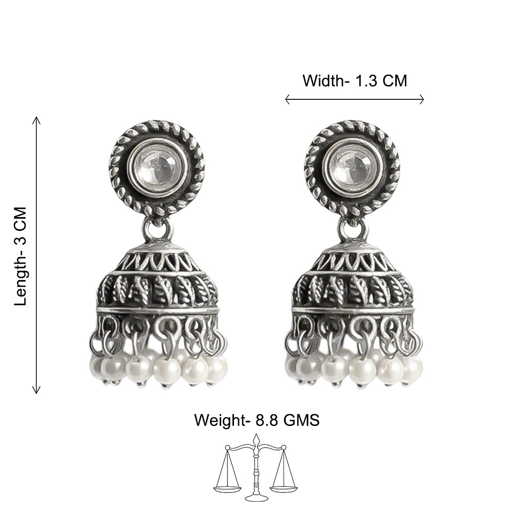 White Stone Oxidised Jhumki Earring (White)