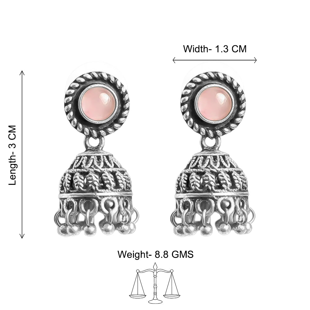 Baby pink Stone Oxidised Jhumki Earring (Baby pink)