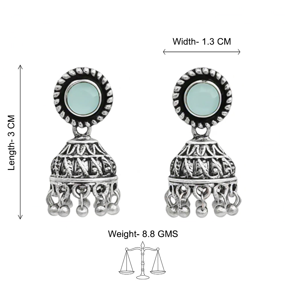 Mint Stone Oxidised Jhumki Earring (Mint)
