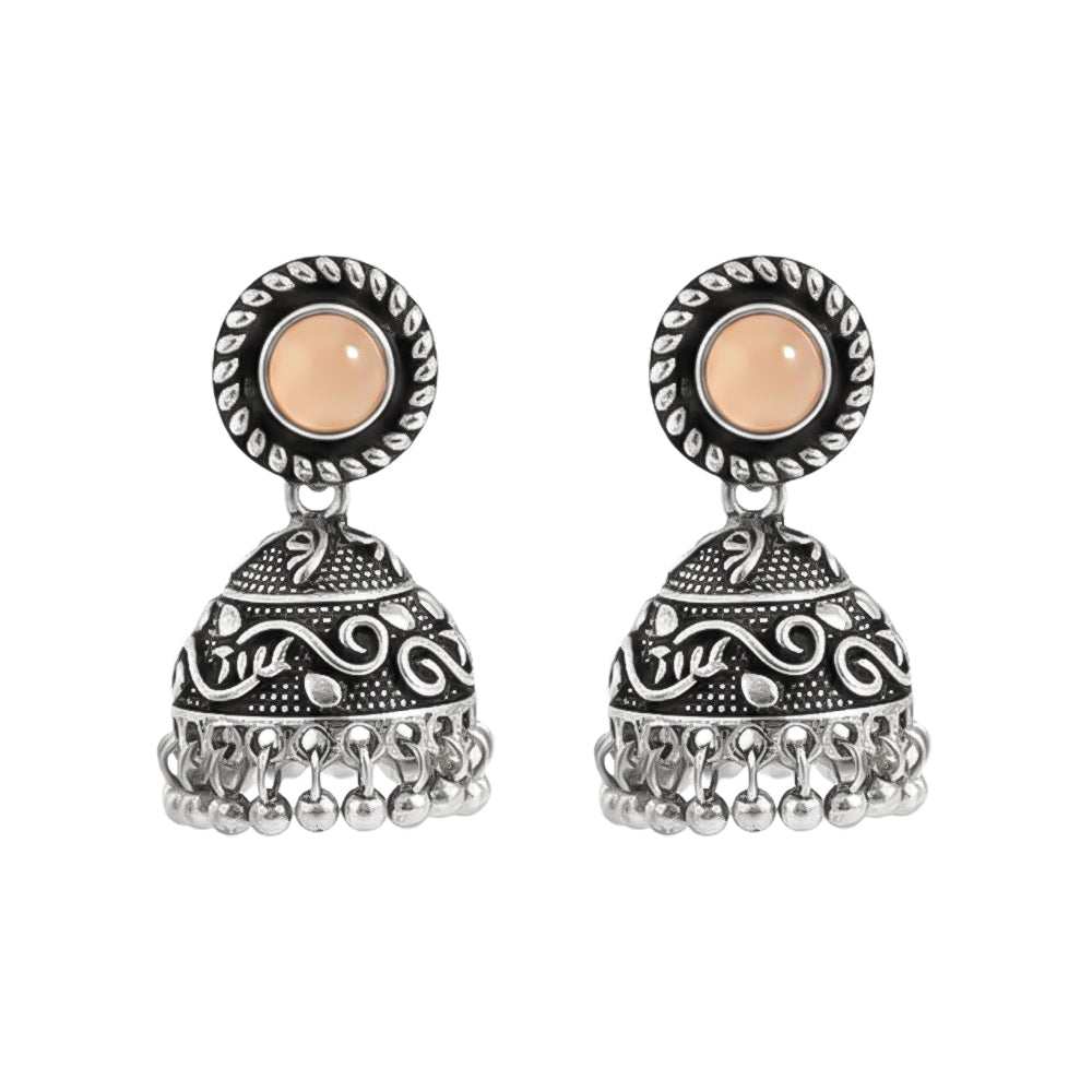 Light Orange Stone Oxidized Jhumki Earrings