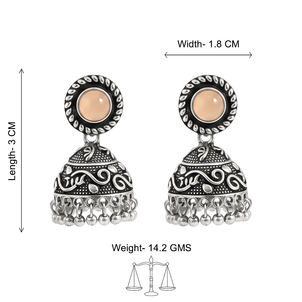 Light Orange Stone Oxidised Jhumki Earring