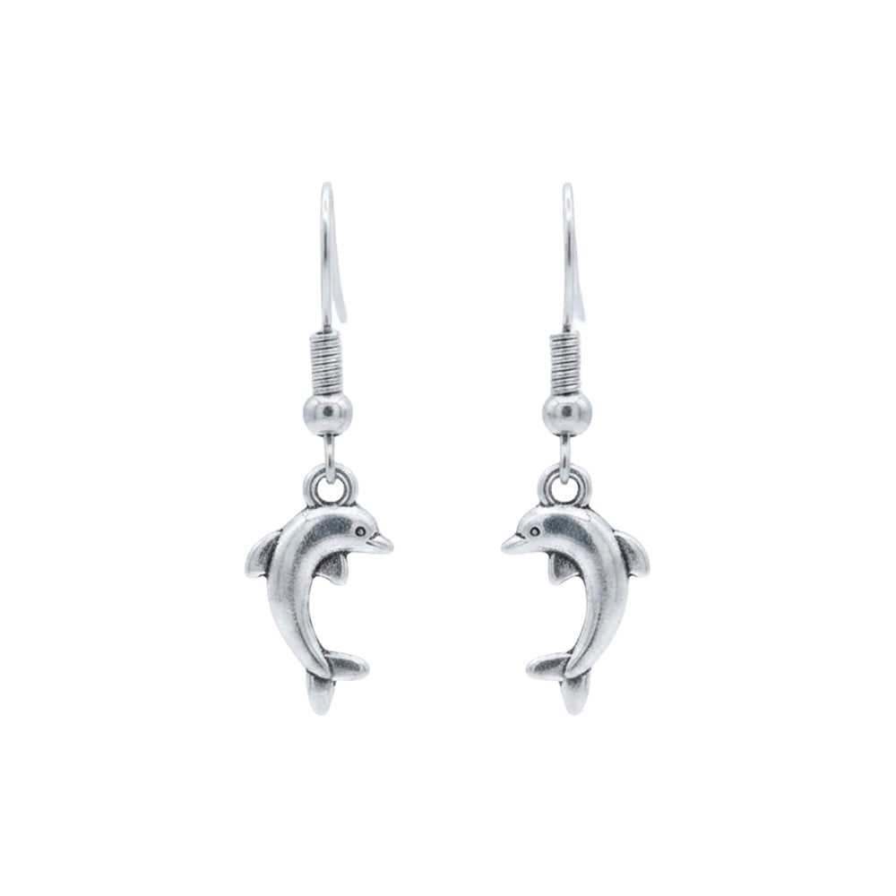 Silver-Toned Dolphin Shape Drop & Dangle Earring