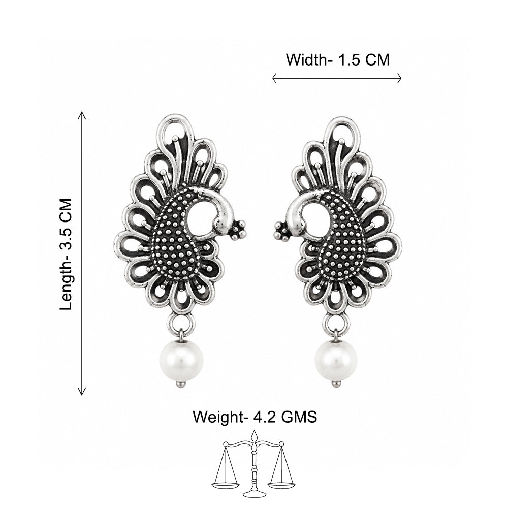 Oxidized Peacock Pearl Danglers