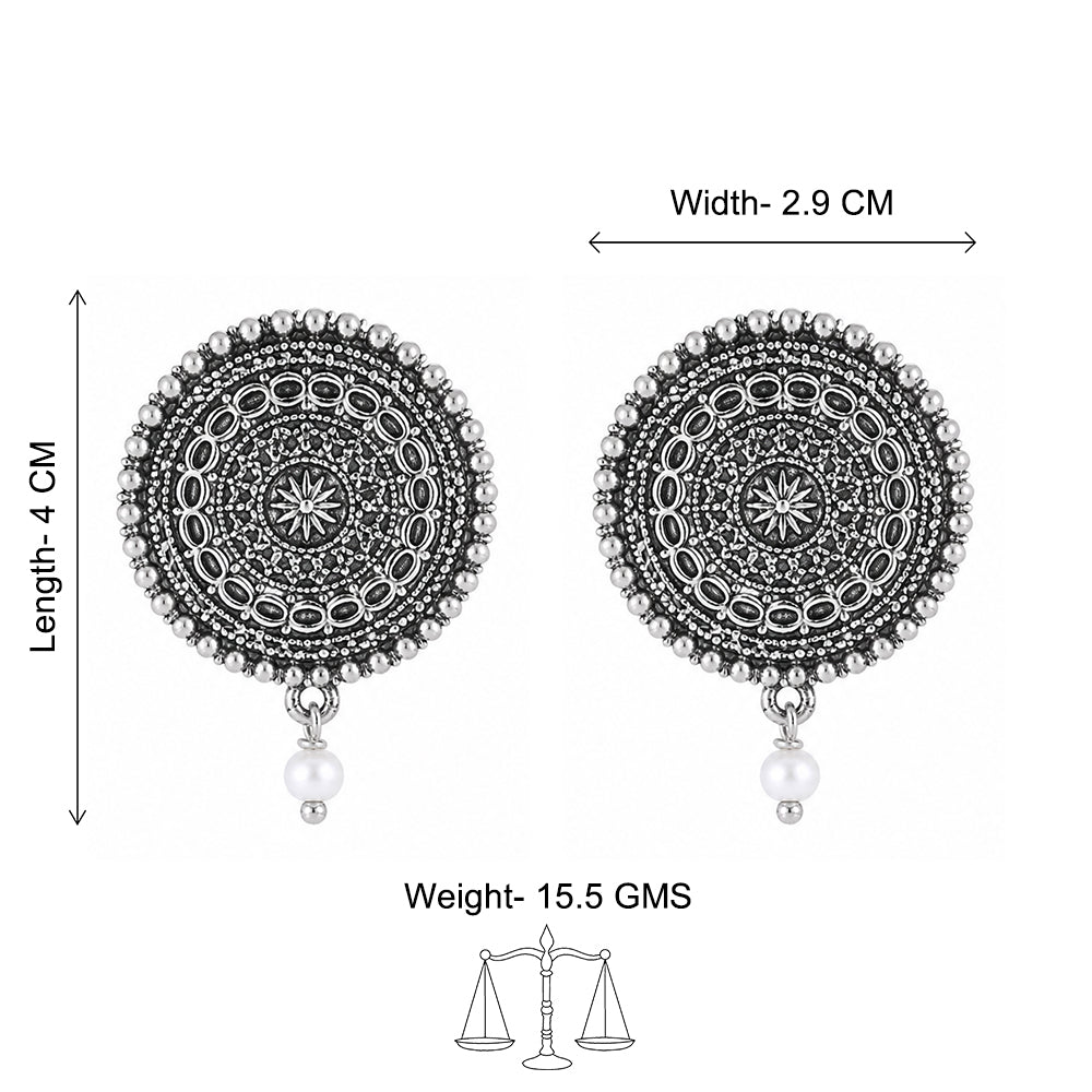 Round Oxidized Pearl Drop Earrings