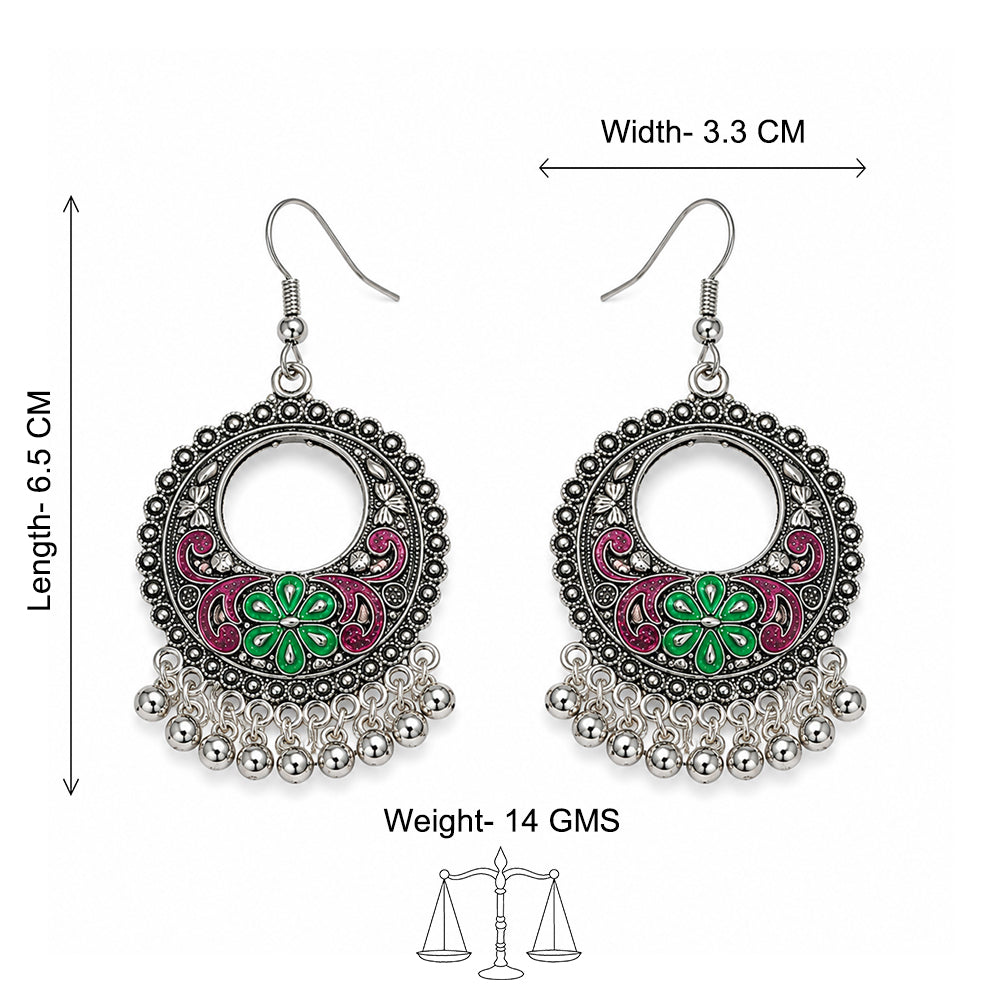 Red Green Floral Meenakari Round Earrings