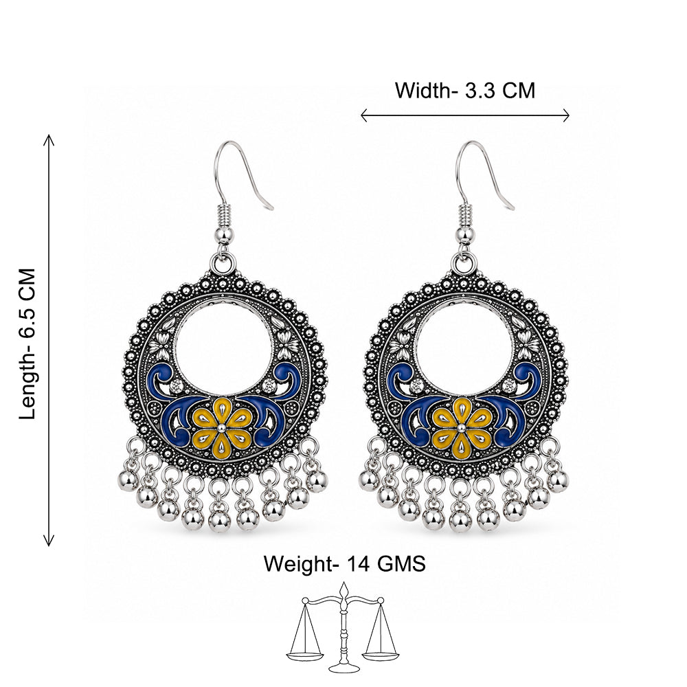 Blue yellow Floral Meenakari Round Earrings