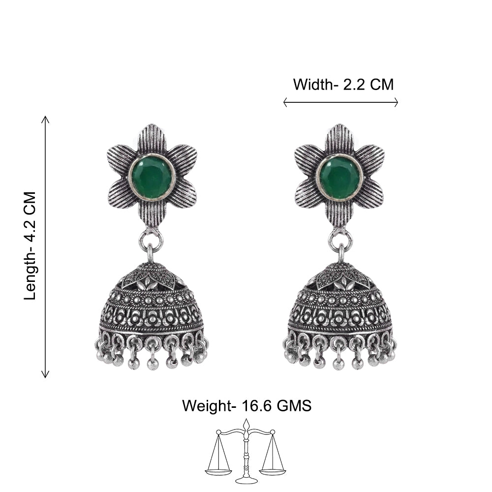 Adiva Silver Jhumki Earrings (Green)