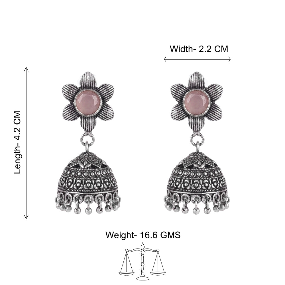 Adiva Silver Jhumki Earrings (Baby Pink)