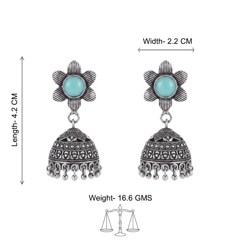 Adiva Silver Jhumki Earrings (Mint)