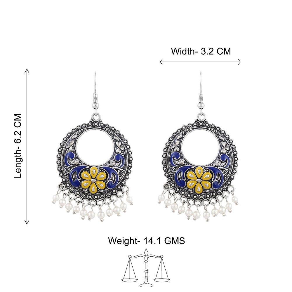 Blue yellow Floral Meenakari Round Earrings