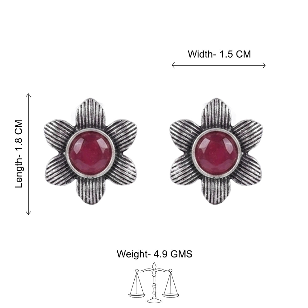 Adiva Silver Stud Earrings (Red)