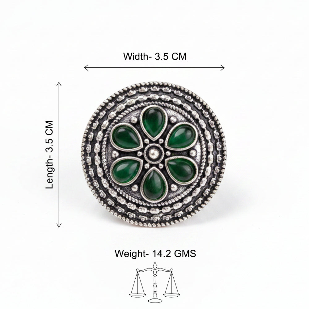 Pretty petals stone studded rings (Green)