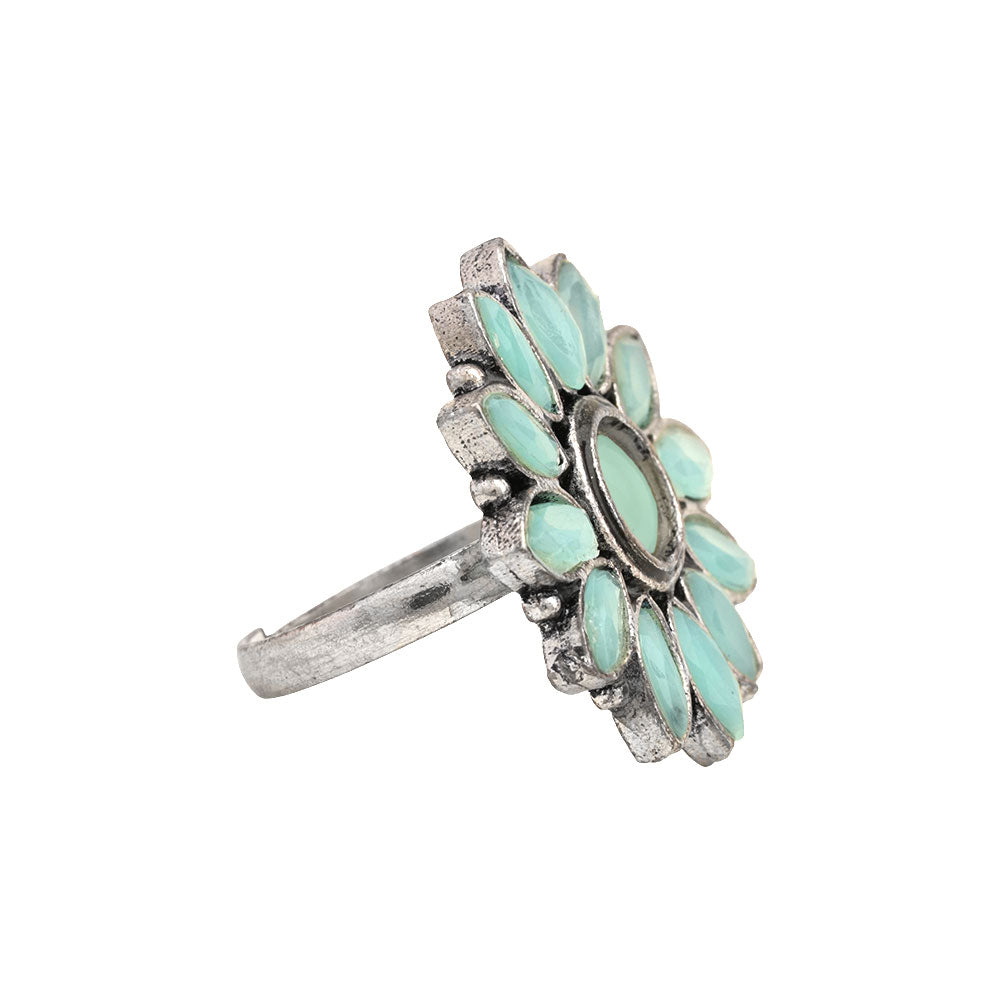 Everyday orchid stone studded oxidized rings (Mint)