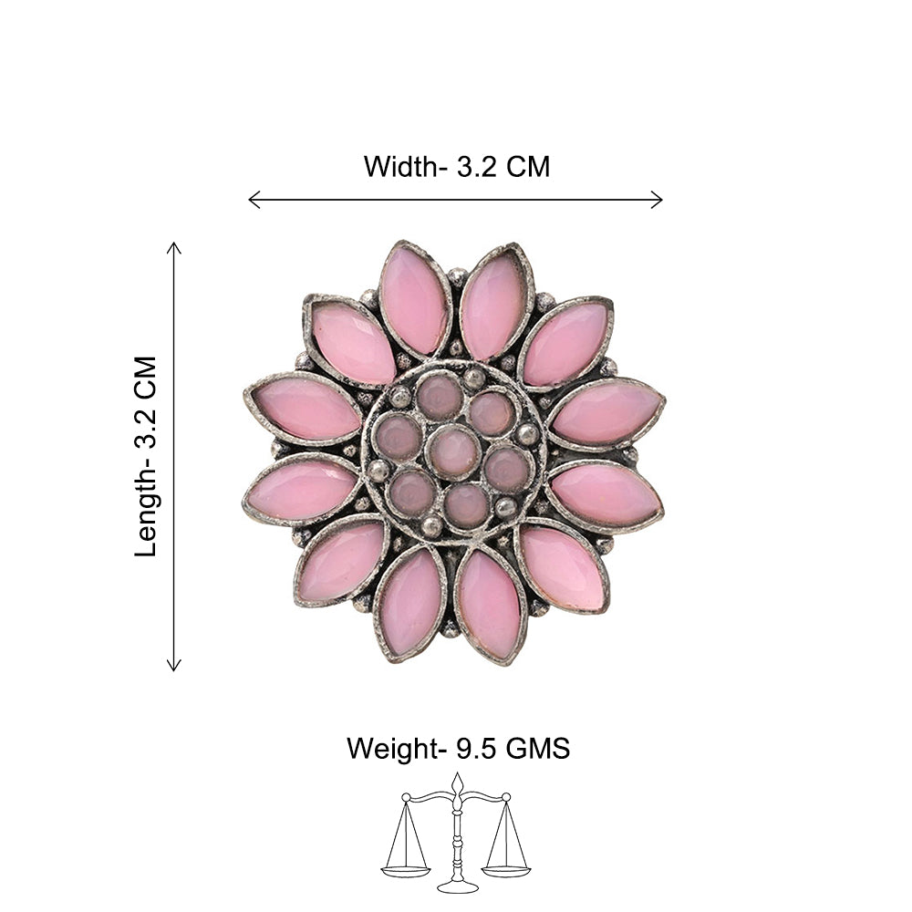 Floral radiance stone studded oxidized rings (Baby Pink)