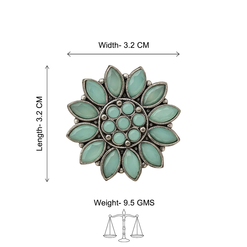 Floral radiance stone studded oxidized rings (Mint)