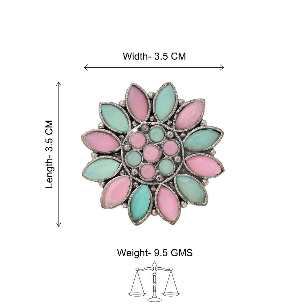 Floral radiance stone studded oxidized rings (Multicolored)