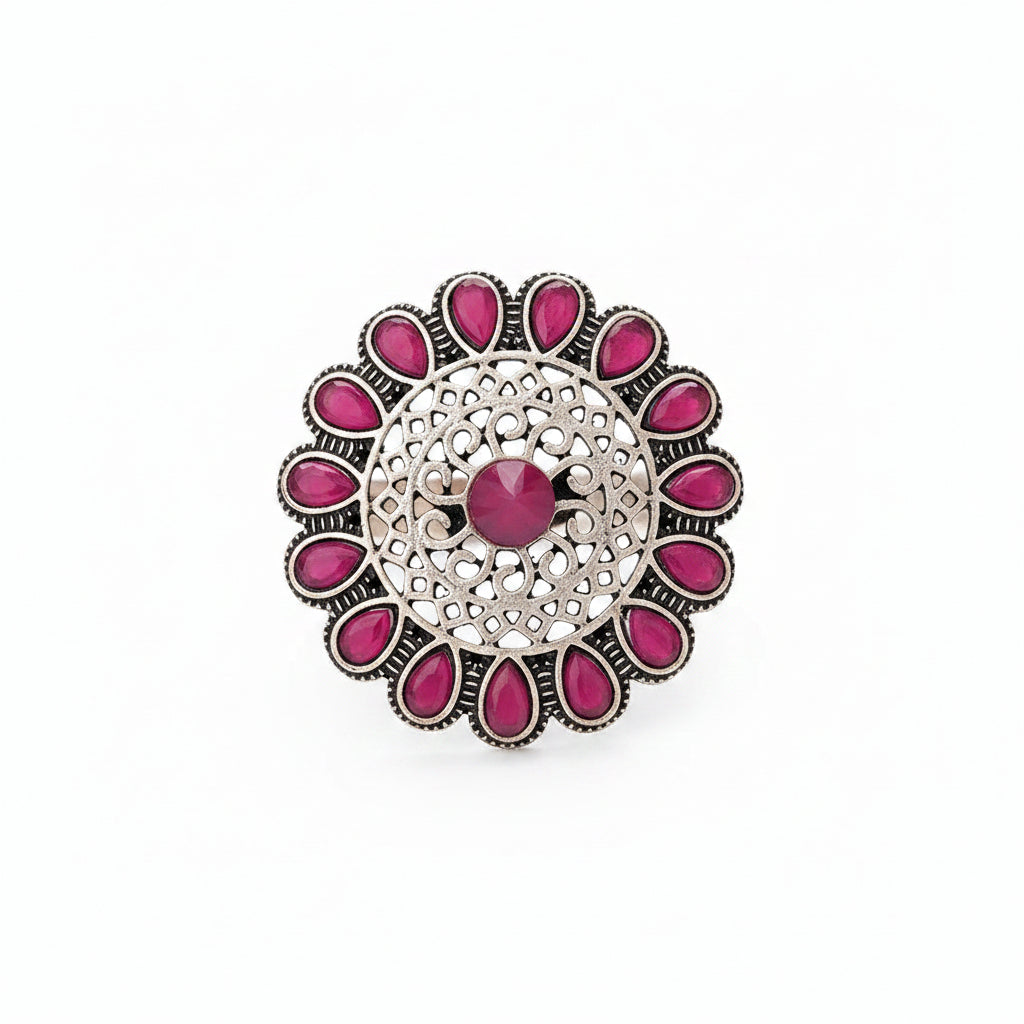 Bloomlet stone studded rings (Red)