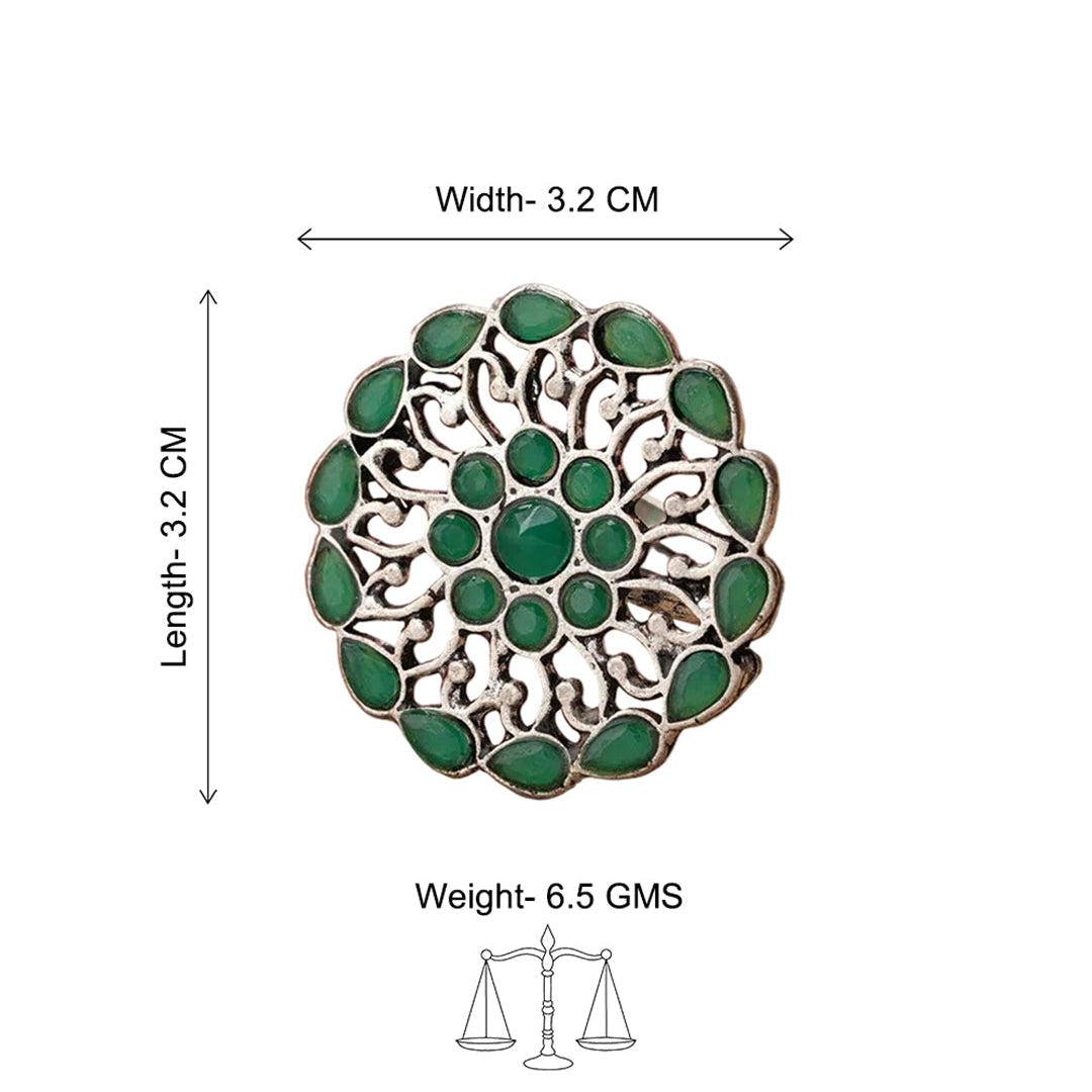 FloraDrop stone studded ring (Green)